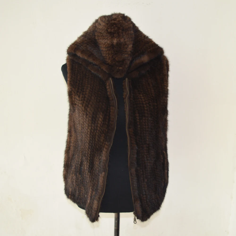 Женский жилет из меха норки AU902 Зимний вязаный ручной вязки модель 2019 | Женская