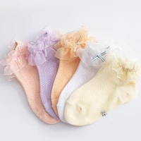 1 pair lace socks mesh design anti skid cotton baby girl ruffle socks for dancing