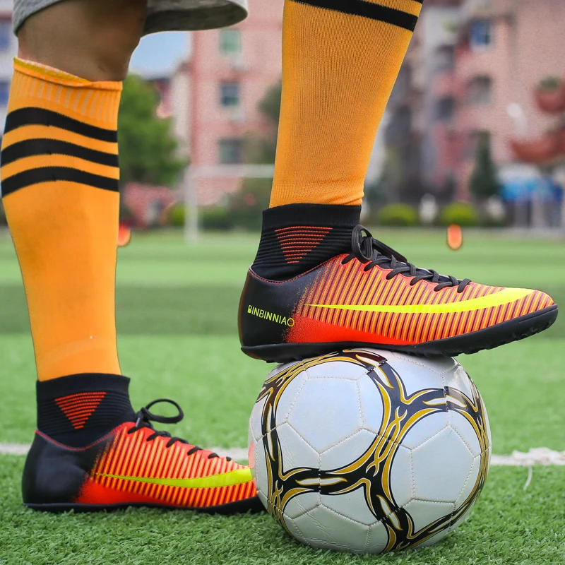 Закрытые мужские футбольные туфли Turf детские бутсы высокие спортивные