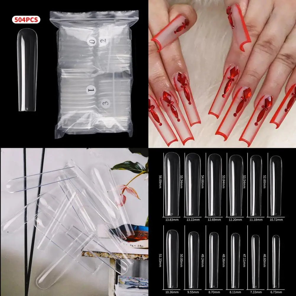 

504Pcs/Set Nail Tip Delicate Long Flat Square C Curve Nail Tips Seamless Nail Extending False Nails