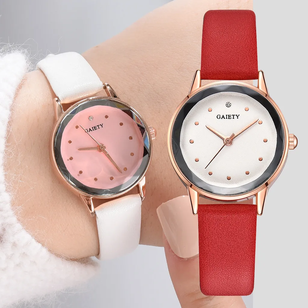 Модные Простые женские часы монохромный тонкий кожаный ремень наручные