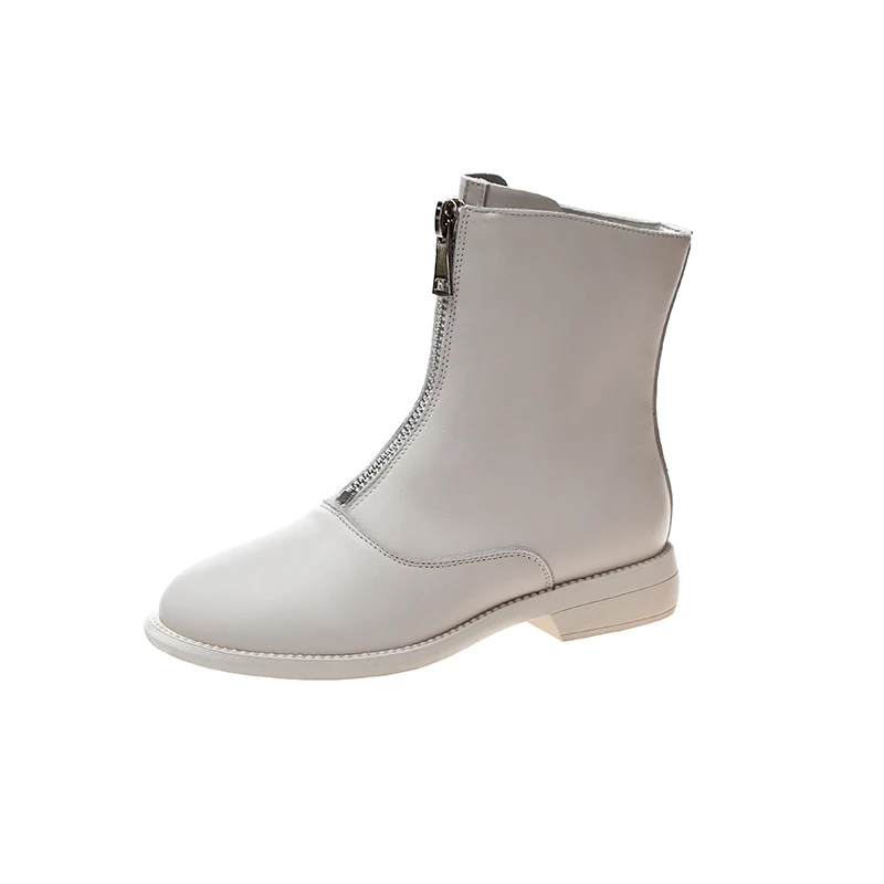 

New Women's Genuine Leather White High Boots Fashion Zipper Designer Booties Casual Soft Comfortable Breathable Martin Boots