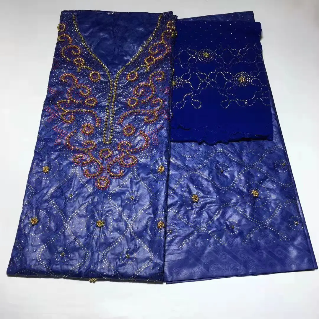 Top 3 In 1 Bazin Riche Sewing With Rhinestones&Beads African Fabric Nigerian Jacquard Brocade Beaded For Dress Material | Дом и сад