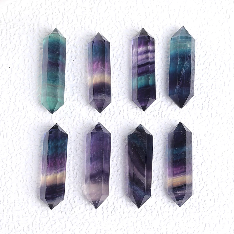 

1PC Natural Colorful Fluorite Hand Polishing Hexagonal Double Terminated Crystal Points Wand Meditation Reiki Healing Stone Gift