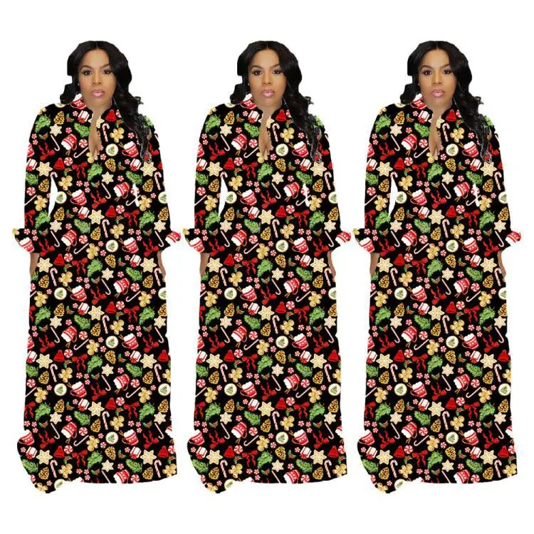 

Christmas Print African Dresses For Women 2020 Plus Size Bazin Rich Long Maxi Dress Robe Ladies Clothes African Clothing