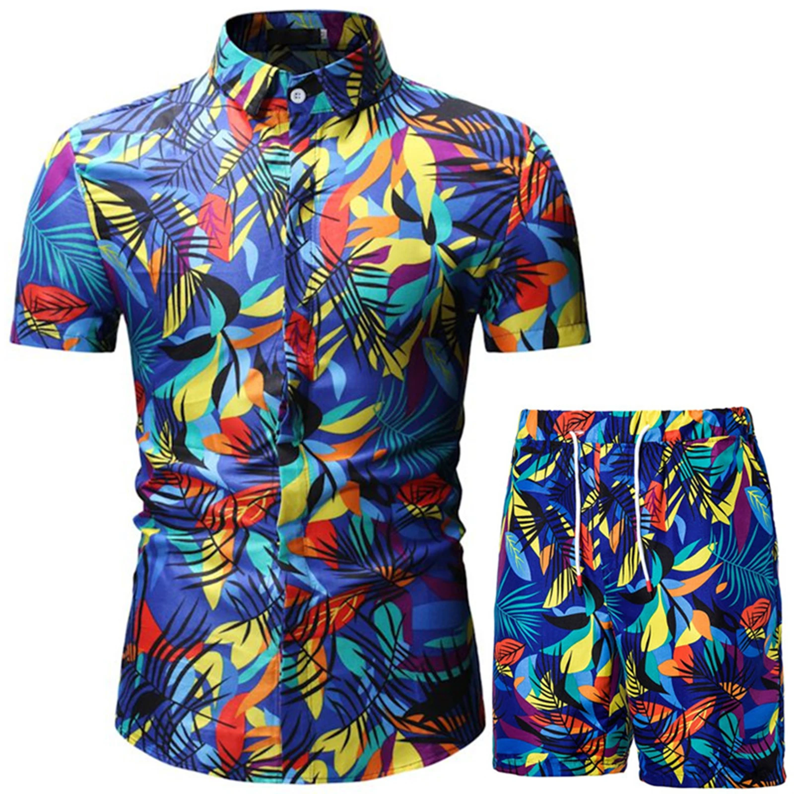 

Men Summer Beach Outfits Printed Short Sleeve Lapel Button Down Shirt