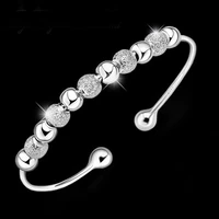 hot sale women 925 sterling silver lucky beads bangles open cuff bracelets bangles jewelry