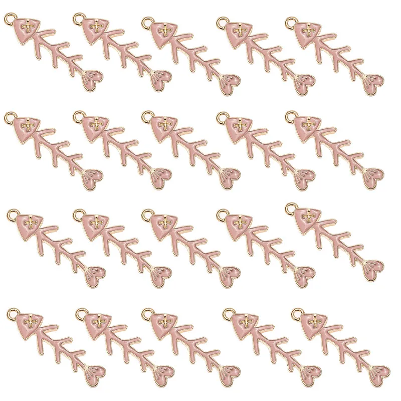 10 шт./лот Подвеска из эмалированного сплава в виде рыбьей кости розовый цвет