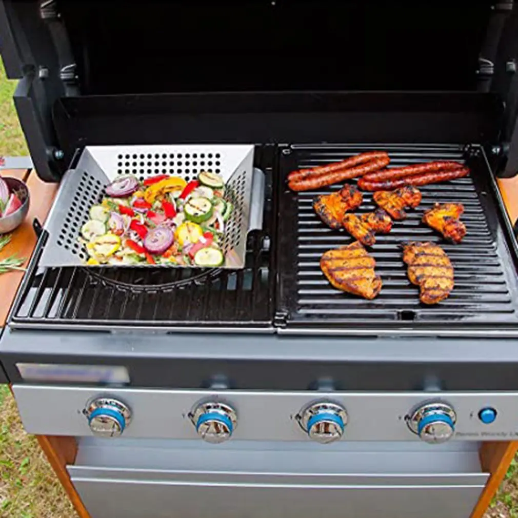 Квадратный гриль-поднос из нержавеющей стали с перфорированным поддоном для