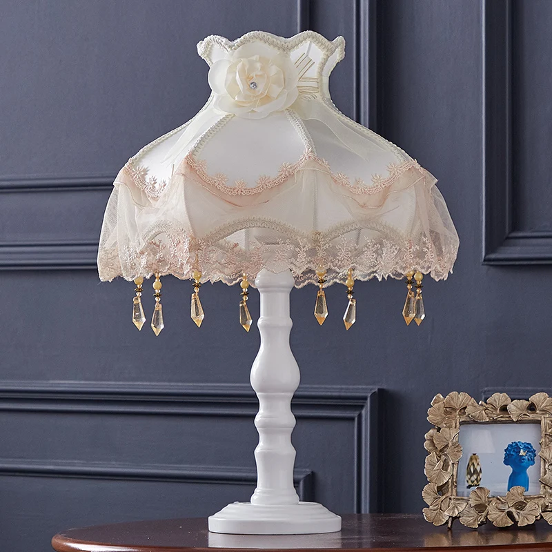 Европейский дворец кружевная ткань белые настольные лампы романтическая Ретро