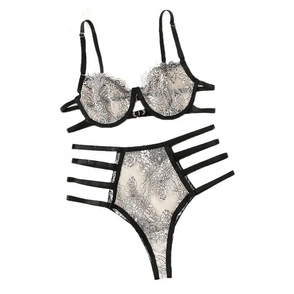 Black Подарок для девушки ансамбль Soutien Gorge Culotte сексуальное кружевное белье Lenceria Мода сексуальная жизнь для пар кружевное ночное белье - Цвет: Black