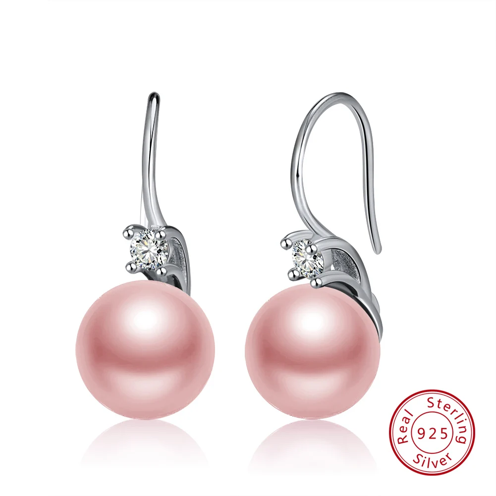 ORSA JEWELS, 925 пробы, серебряные женские Висячие серьги, набор, AAA циркон, модные серьги с искусственным жемчугом, ювелирное изделие, SE85 - Цвет камня: Розовый