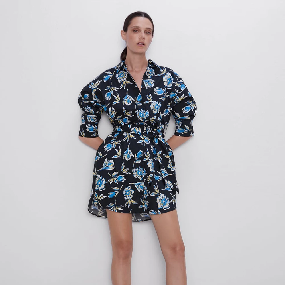 Женское короткое платье с цветочным принтом ZA дизайнерское очаровательное