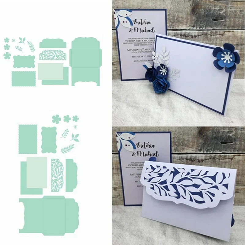 Открывающийся конверт с узором листьев + металлические высекальные штампы для