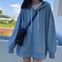 womens sweatshirt korean fashion solid color loose hooded jacket mid length long sleeved top oversized hoodie vintage clothes