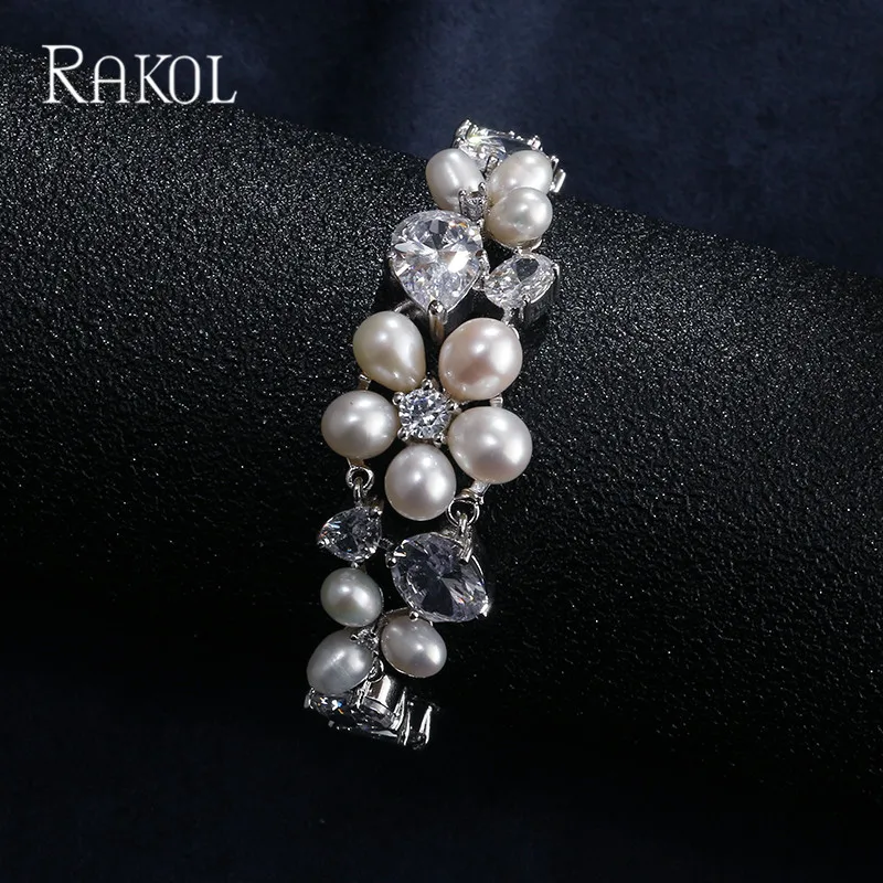RAKOL великолепные Роскошные Имитация жемчуга с AAA + CZ циркониевые браслеты для