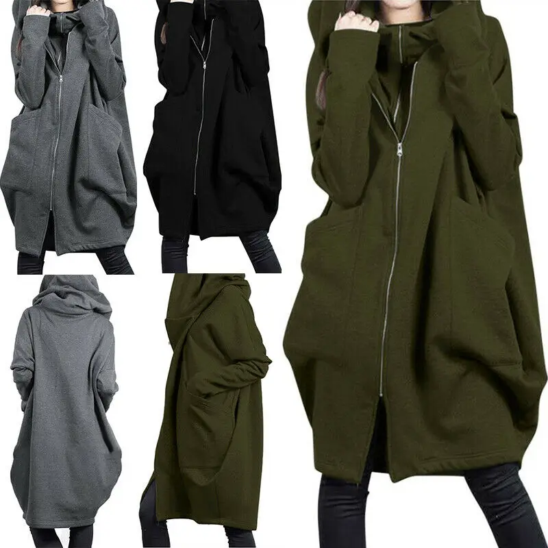 

Женская повседневная толстовка на молнии, свободная толстовка большого размера с капюшоном, модное женское пальто, женская одежда, осень-зи...
