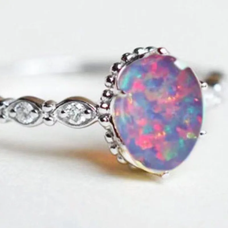 

Mifeiya Hot Sale Women Elegant Opal Ring Fashion Zircon Wedding Jewelry Rainbow Rings Filled Rhinestone Engagement Rings