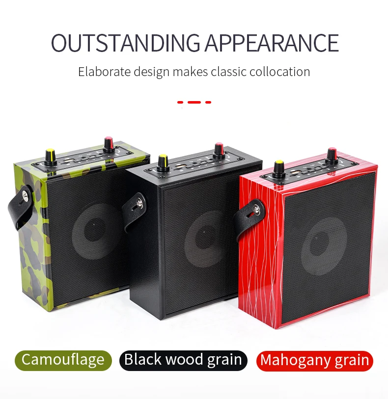 

Karaoke Wooden Wireless Bluetooth Speaker K10 Home Outdoor Subwoofer Portable Music Speakers Support USB/AUX Playback/TF card