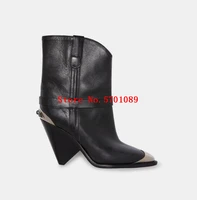 women lamsy ankle boots western cowboy metal toe heel pointed toe conical heel runway boots shoes