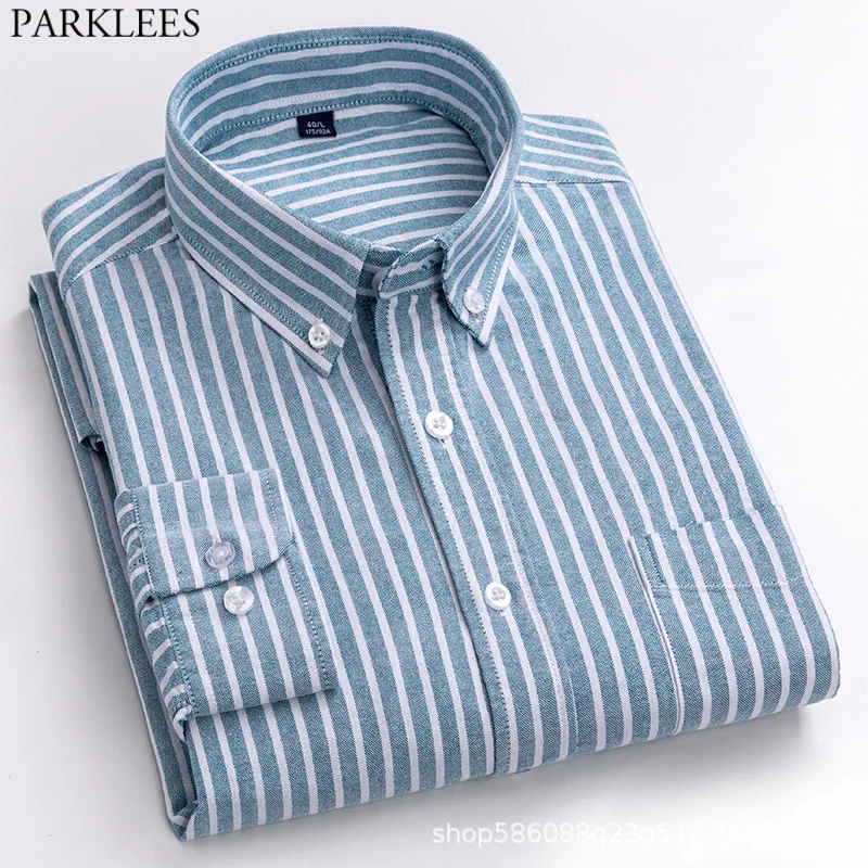 

Classic Vertical Striped Oxford Shirt Men 2021 Autumn New Slim Fit Long Sleeve Mens Dress Shirts Formal Business Work Chemsie