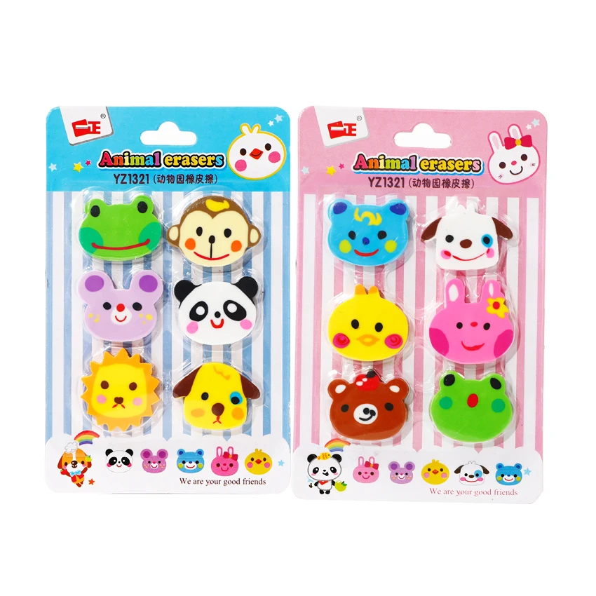 

6pcs/lot Kawaii Erasers Cute Cartoon Animal Rubber Pencil Erasable Tool Reward Stationery Party Favors Eraser Gifts For Children