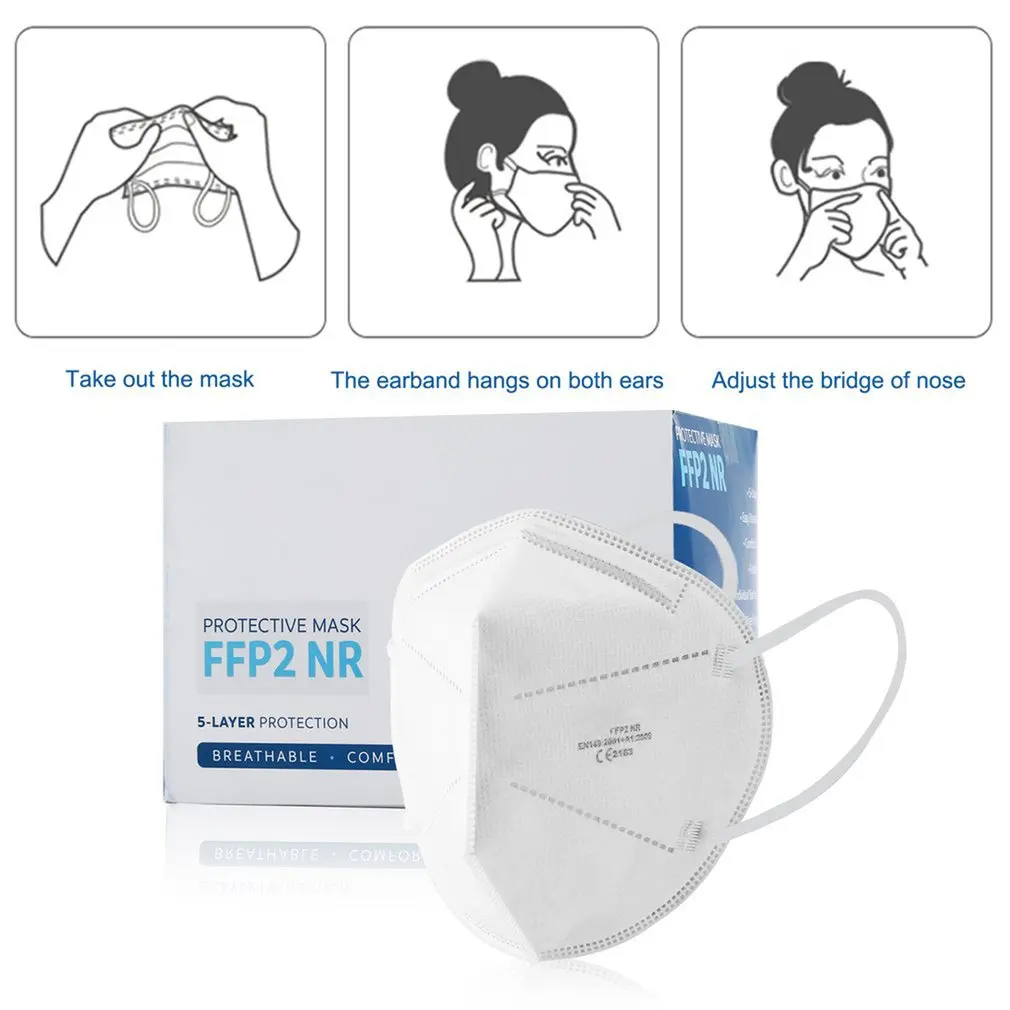 

50 PCS FFP2 Protective Face Mask Five Layer Filtration Anti Haze Hanging Ear Type Dust-Proof Safe Mouth Cover