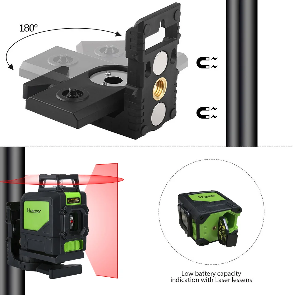 Huepar 5 Lines 2D Cross Line Red Beam 360 Self-leveling Manuel Mode Laser Level Indoor Outdoor Tool With Horizontal and Vertical |
