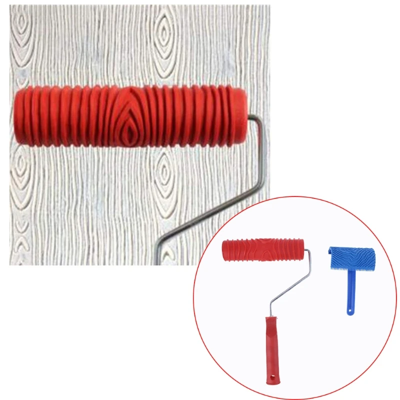 

Blue Wood Grain Tool with Rubber Handle Graining Empaistic Stamp Pattern for Wall Painting DIY Decoration Paint Roller