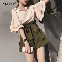 needbo women sets clothes 2021 summer tracksuit set elegant casual pullovers and shorts 2pcs set outfitwear female matching set