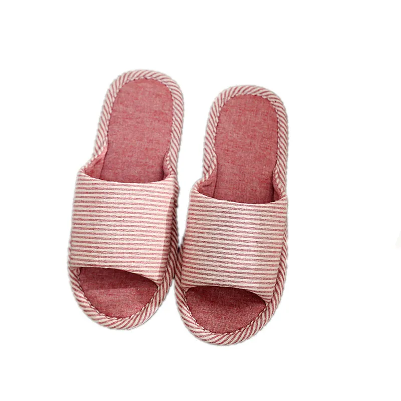 

QWEEK Indoor Slippers Stripe House Slippers for Women Couples Home Shoes Slides Women Casual Home Soft Thick Slippers