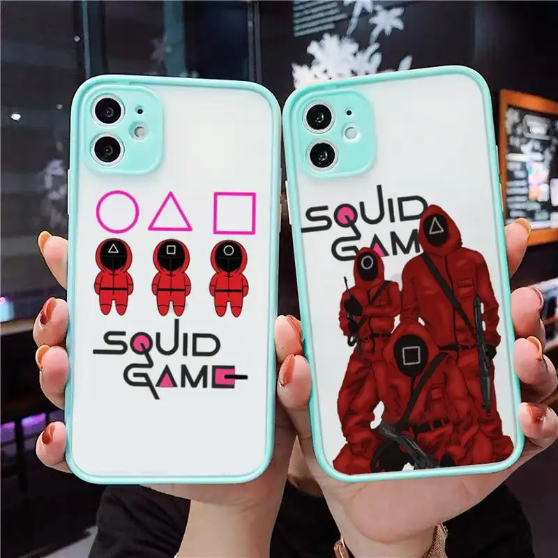 

Squid Game 456 horror tv show Phone Case For iPhone 12 11 Mini Pro XR XS Max 7 8 Plus X Matte transparent blue Back Cover