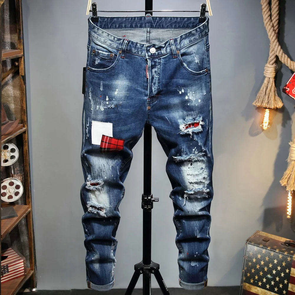 

Новинка DSQUARED2 мужские джинсы с дырками в стиле панк одежда брюки скинни хип-хоп брюки 1080 #