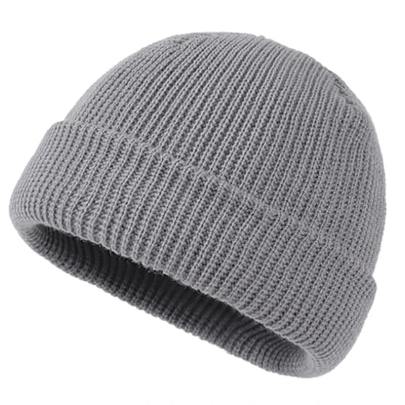 

Men Women Winter Ribbed Knitted Trawler Cuff Beanie Hat Solid Color Roll Up Harajuku Hip Hop Baggy Docker Short Melon Skull D08E