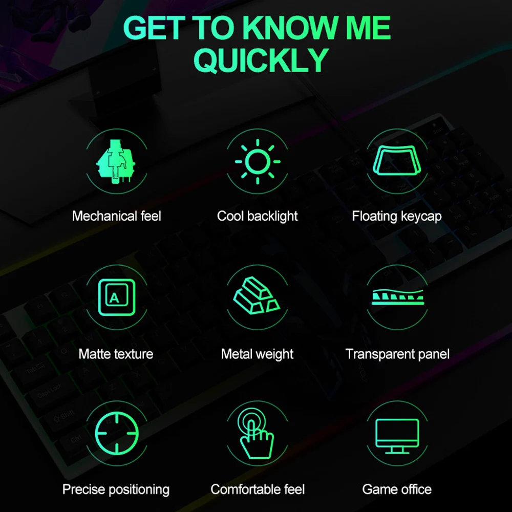 

USB Wired Gaming Keyboard And Mouse Combo Working Or Games BAKTH Multiple Color Rainbow LED Backlit Mechanical Feeling