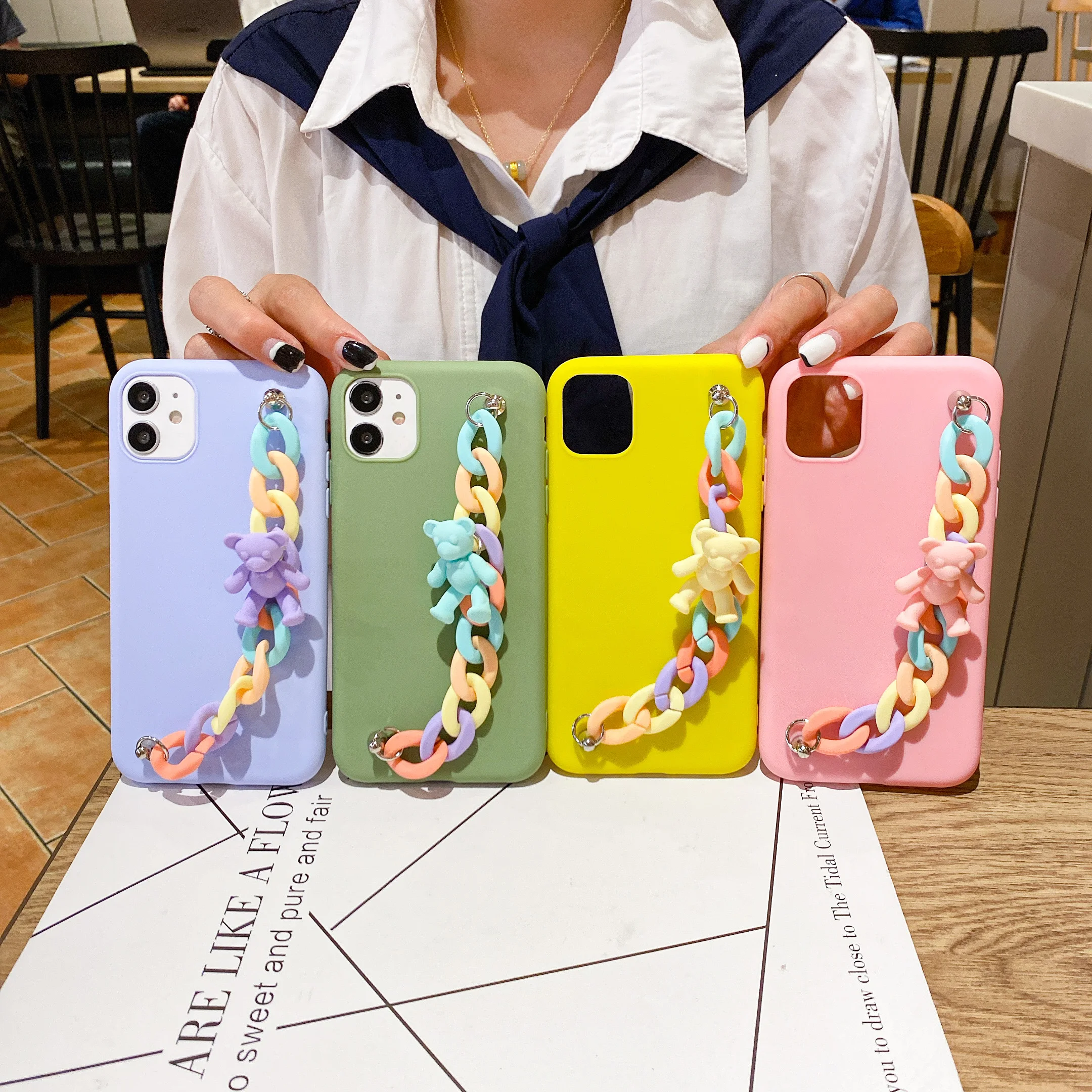 

Cartoons Candy Bear Wrist Chain Phone Case for Huawei P40 P30 Pro P20 Lite P20Pro P10 Mate 30 20 10 Lite Soft TPU Back Cover