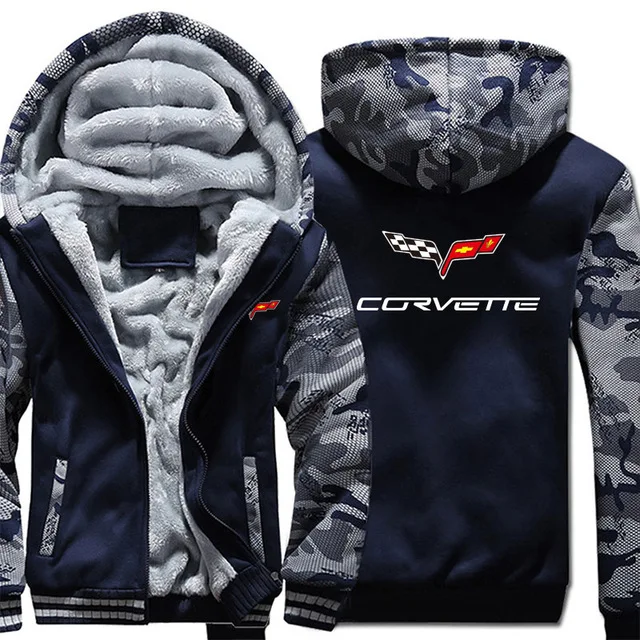 Повседневные мужские хлопковые теплые толстовки на молнии для Chevrolet Corvette
