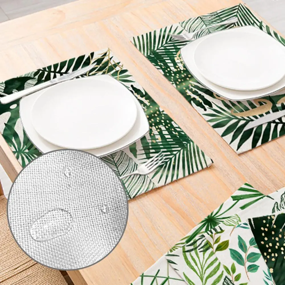 

Green Leaf Print Placemats For Dining Table Mats Leaves Decor Restaurant Tableware Coaster Photo Home Cup B2W2