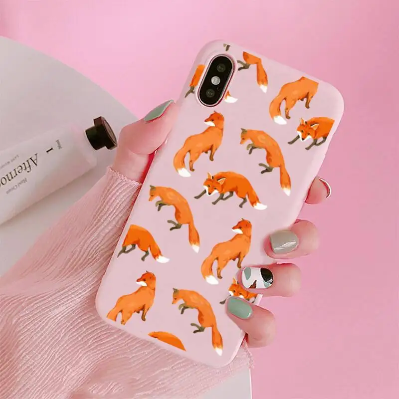 

Anime funny foxs lovely cute Phone Case Candy Color Pink for iPhone 11 pro XS MAX 8 7 6 6S Plus X 5S SE 2020 XR