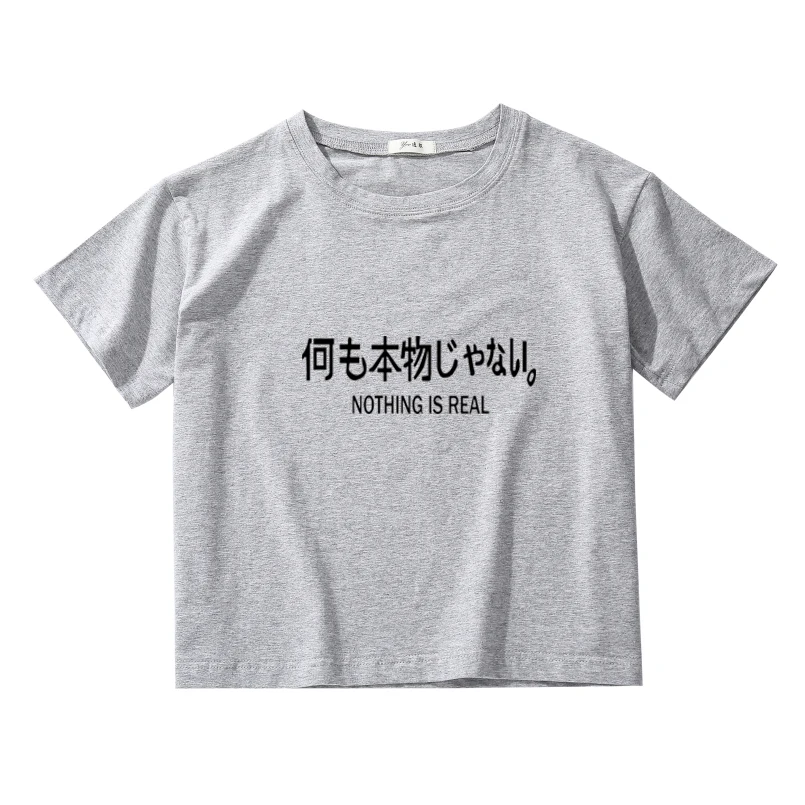 

nothing is real letter printted funny crop top women cotton japanese high quality tops women 2020 kawaii short woman t-shirts