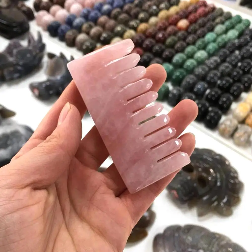 Высокое качество натуральный камень розовый кварцевый кристалл гребень с
