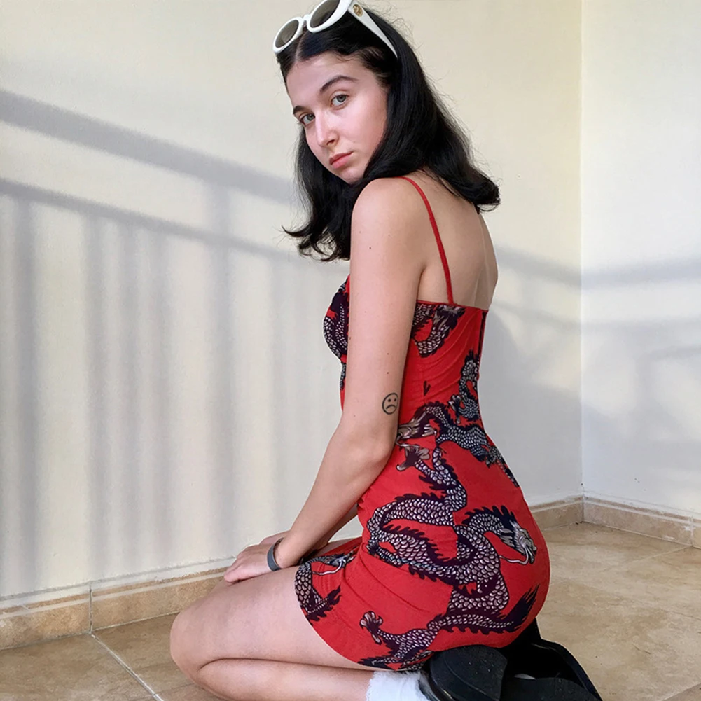 Ladies Vintage Floral Print Party Mini Sexy Fashion Pullover Soft Adults Summer Spaghetti Strap Women Dress Slim Fit | Женская одежда