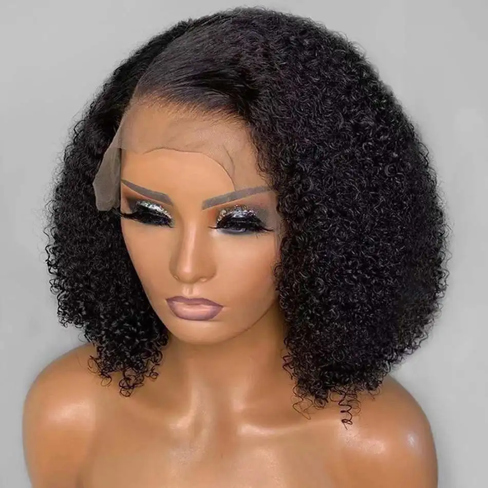 

180%Density Kinky Curly Black Short Cut Bob Human Hair 13x4/6Lace Front Wigs For Women With Babyhair Preplucked Glueless Can Dye