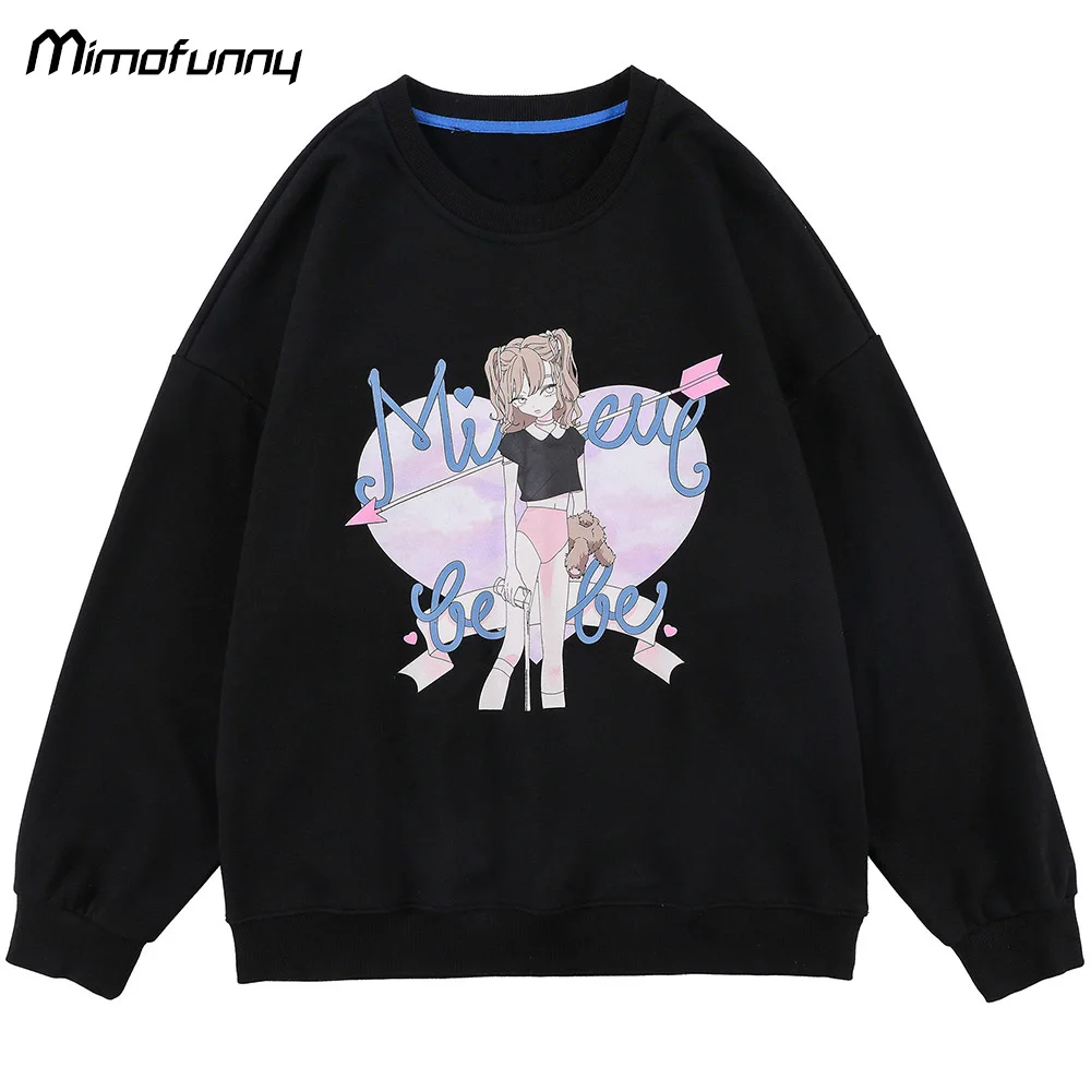 

Sweatshirt Hoodies Men Japanese Anime Girl Print College Style Pullover Casual Loose Cozy Harajuku High Street Couple Streetwear