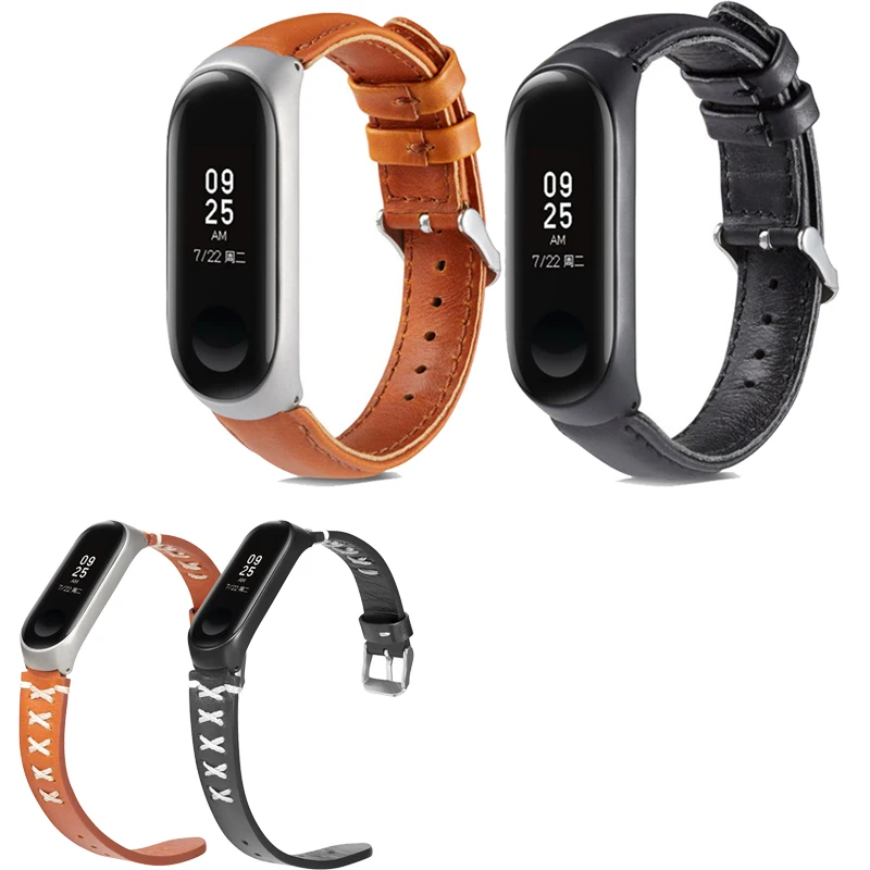 Ремешок из натуральной кожи для xiaomi mi band 4 Браслет фитнес спортивные