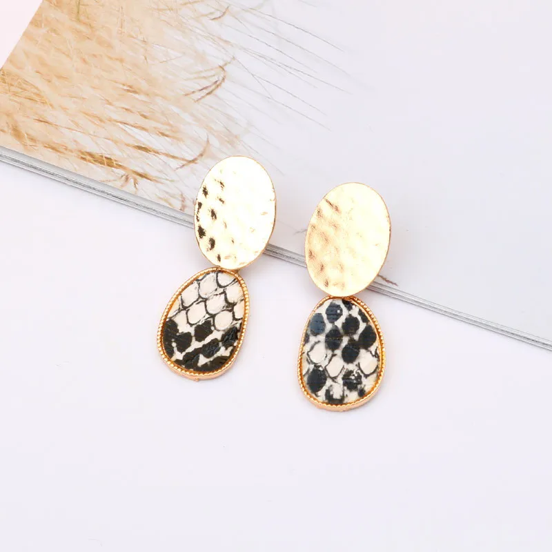 Cpop новые модные серьги из искусственной кожи змеи для женщин Геометрическая