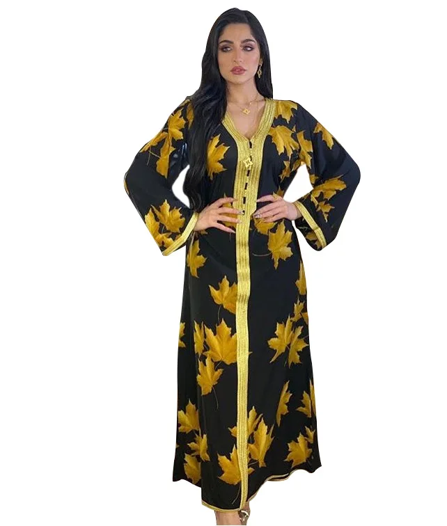 

Turkish Female Skirt European and American Printed Floral Dress Muslim Robe Abaya Muslim