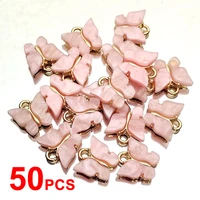 50pcs wholesale acrylic alloy butterfly charms 1313mm multicolor golden metal insect charm fit earring jewelry diy accessories