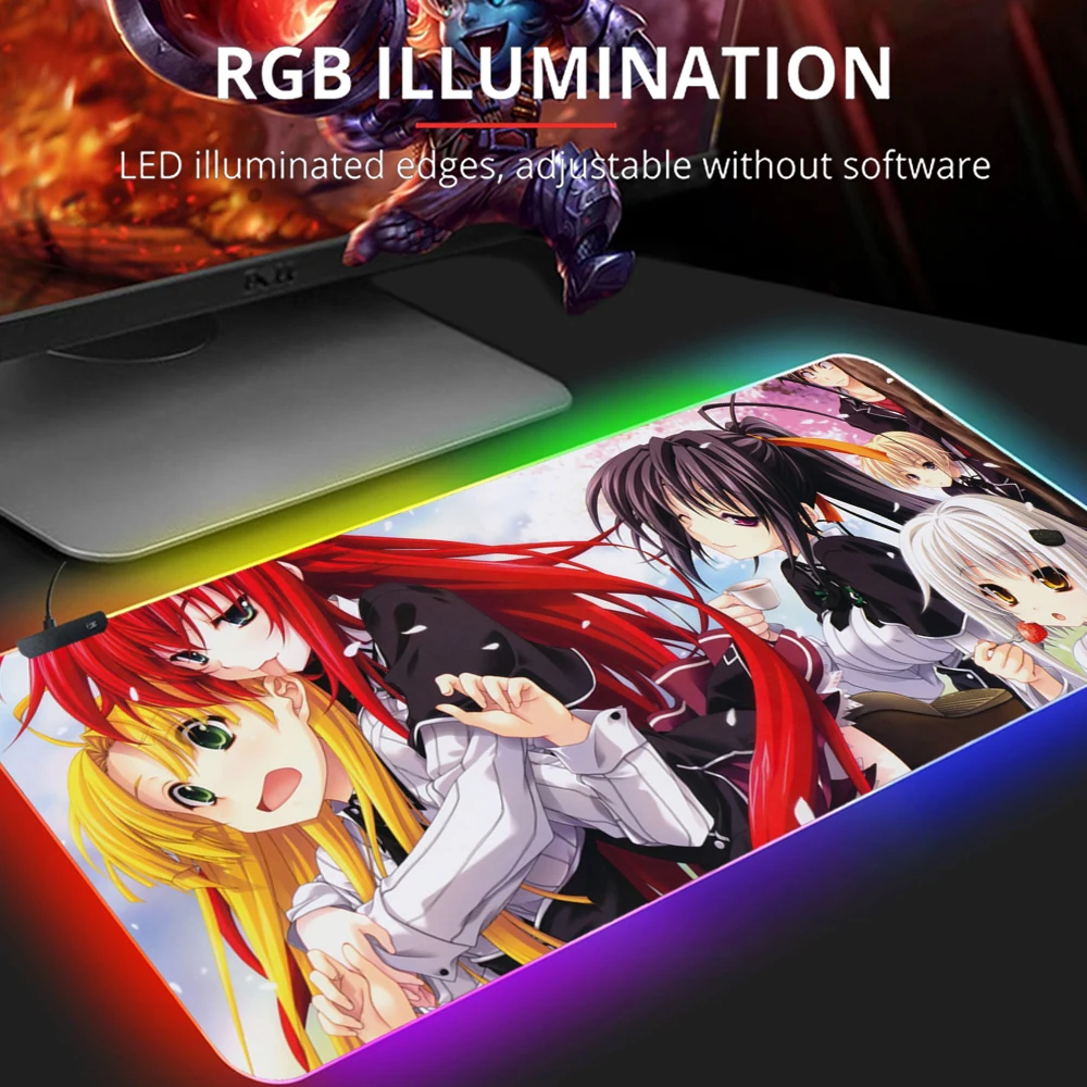 

High School DxD Anime Mouse Pad Gamer RGB Mousepad Xxl Mause Ped LED Rubber Mat Pc Gaming Computer Desk Mice Keyboards Office