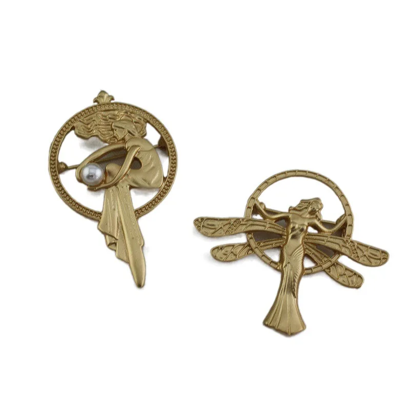 Vintage baroque style brooch ins trend personality creative angel wings matte gold clothes pin | Украшения и аксессуары